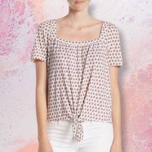 NWT LUCKY BRAND White & Pink Tie Floral Print Top